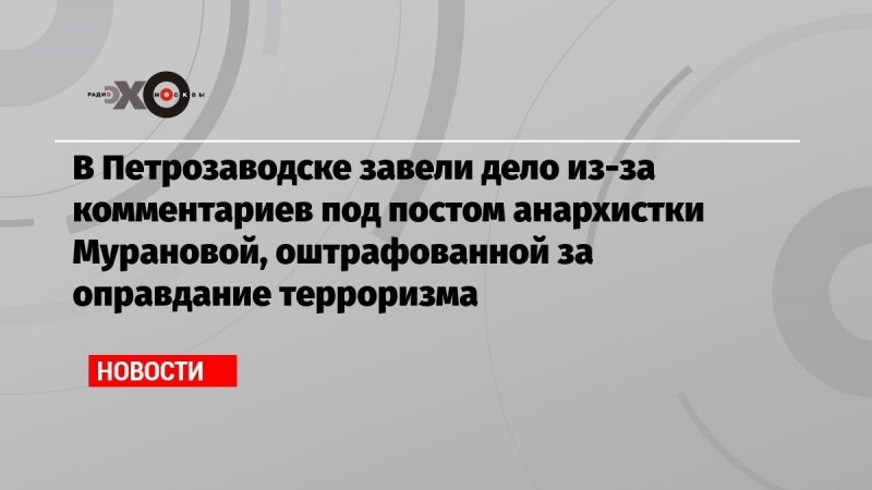 В Петрозаводске завели дело из-за комментариев под постом анархистки Мурановой, оштрафованной за оправдание терроризма