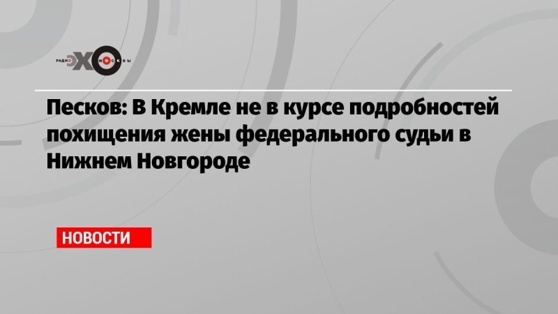 Песков: В Кремле не в курсе подробностей похищения жены федерального судьи в Нижнем Новгороде 